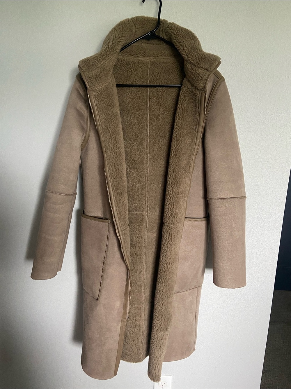 Zara Réversible Taupe Shearling Long Coat